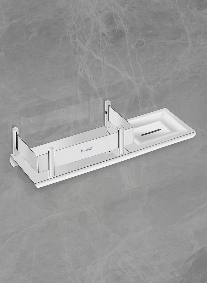 Primax Stainless Steel 2in1 Multipurpose Mirrored, Nickel, Chrome Finish Bathroom Accessories Shelf with Soap, Dish Holder (15x5 Inches, Silver) - Pack of 1 - Image 3